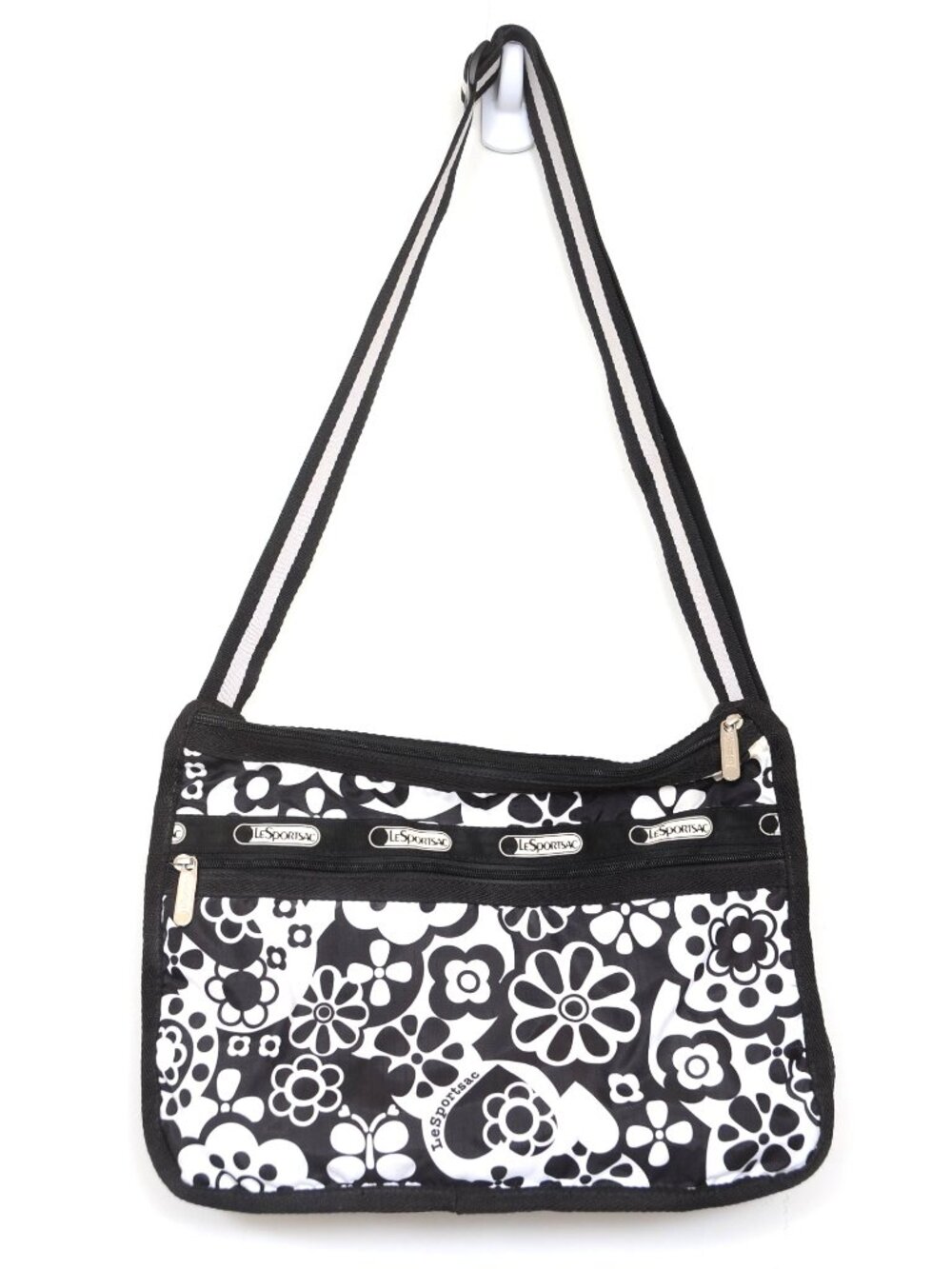 Lesportsac Deluxe Everyday Bag Black White Retro Bold Floral Crossbody Purse - Picture 3 of 9